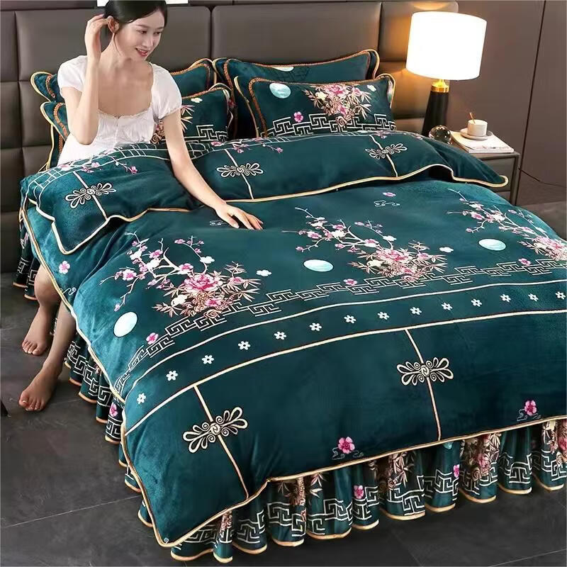 2025新款牛奶绒四件套加厚加密防静电套件双面绒加绒 枝上花开 1.5米床 床单款 （被套200*230cm）