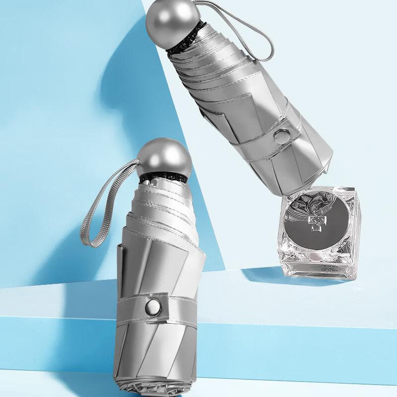 恋云【优选好物】新款钛银胶八股五折伞加大防晒折叠迷你两用雨伞 手动uv藏青(三折8骨) 21寸*8骨