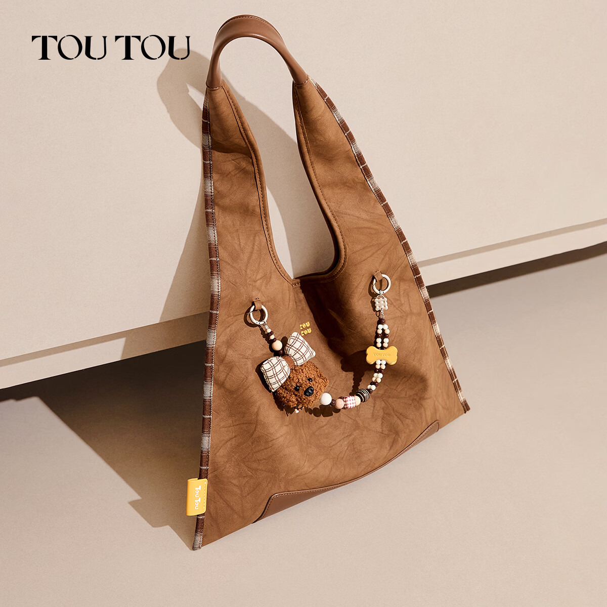 toutou小众设计小狗托特包带手机链单肩包包女包生日节日送礼 巧克力棕