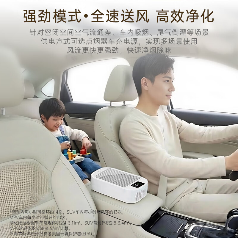 呼博士车载桌面空气净化器除异味甲醛二手烟H12高效滤网三挡风速智能LED显示屏滤网更换提示BRI-Z-42289 【淡雅黄】