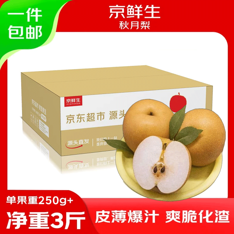 京鲜生山东烟台莱阳秋月梨净重3斤单果250g+  新鲜水果 源头直发包邮