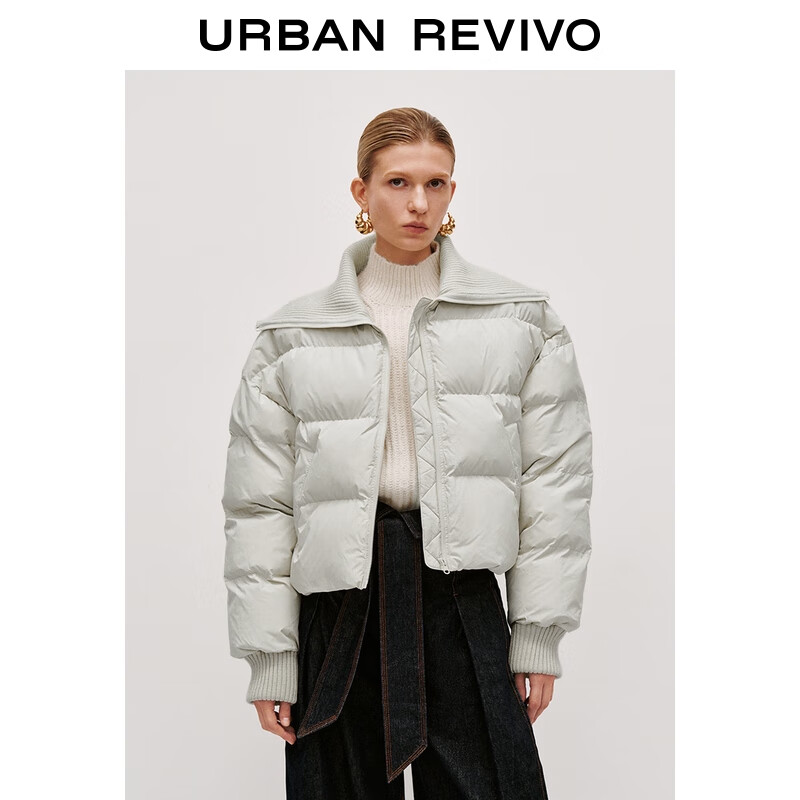 UR冬季新款女装流光风立领绗缝短款超宽松棉服UWM150049 米白 S