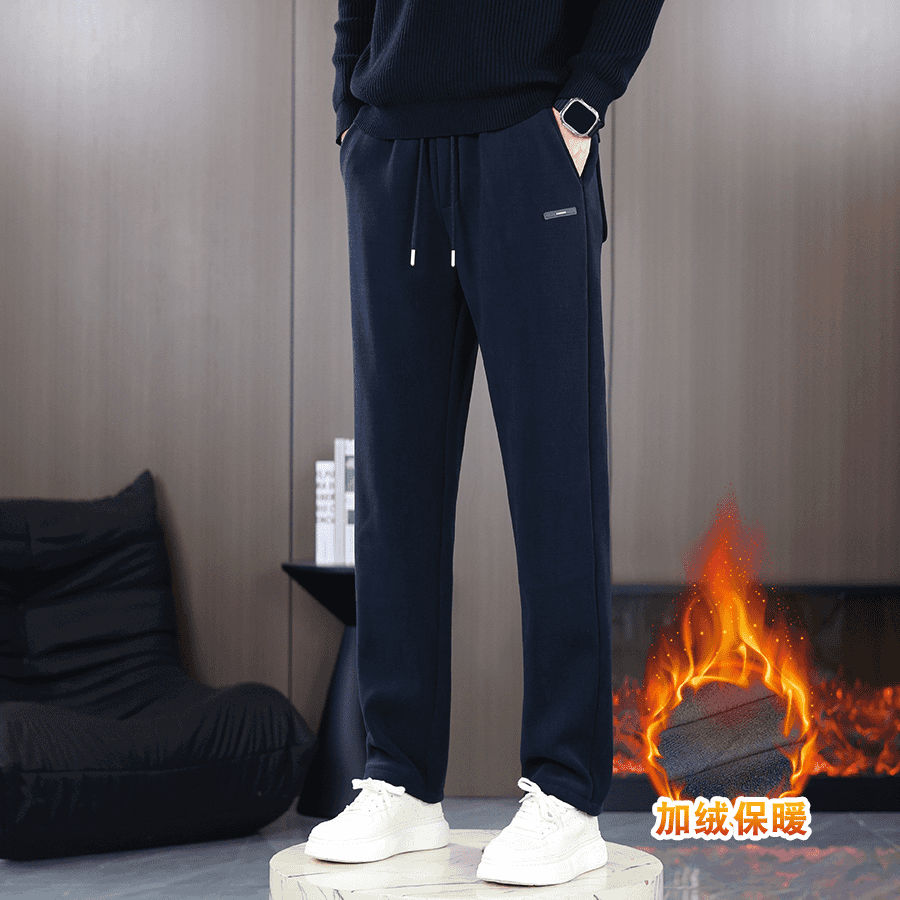 秋冬季加绒休闲裤百搭直筒男裤大码宽松平脚商务长裤海藻绒运动裤 7118藏蓝色【加绒】 L 建议120-140斤