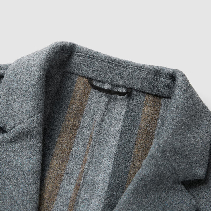 H 2000【达人专属】2025秋冬男士纯色手工缝接平驳领双面呢大衣D4W08800 蓝灰 L 175 推荐125-145斤