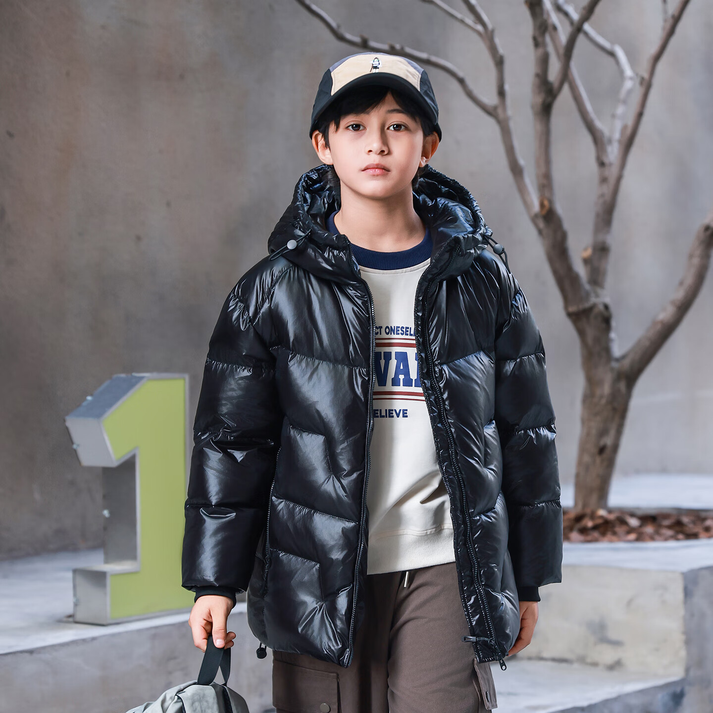 ABC KAIA正品白鹅绒儿童羽绒服男童女童加厚中大童2025新款连帽保暖外套潮 黑色(男女通穿) 160 建议90-105斤