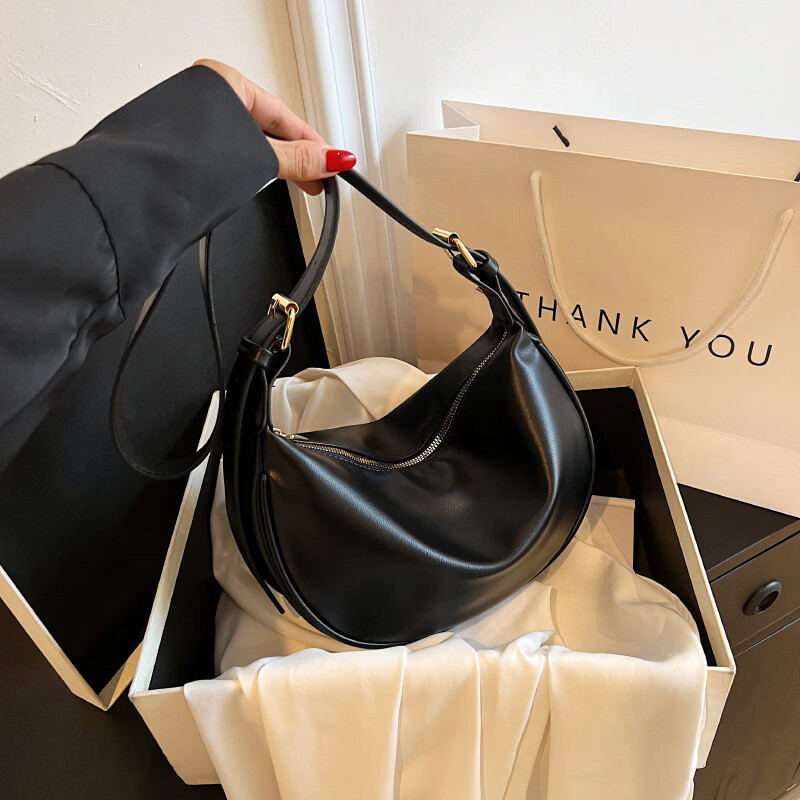 【优选】纯色单肩包包女2025新款网红简约单肩腋下包软PU斜挎包百 卡其配棕