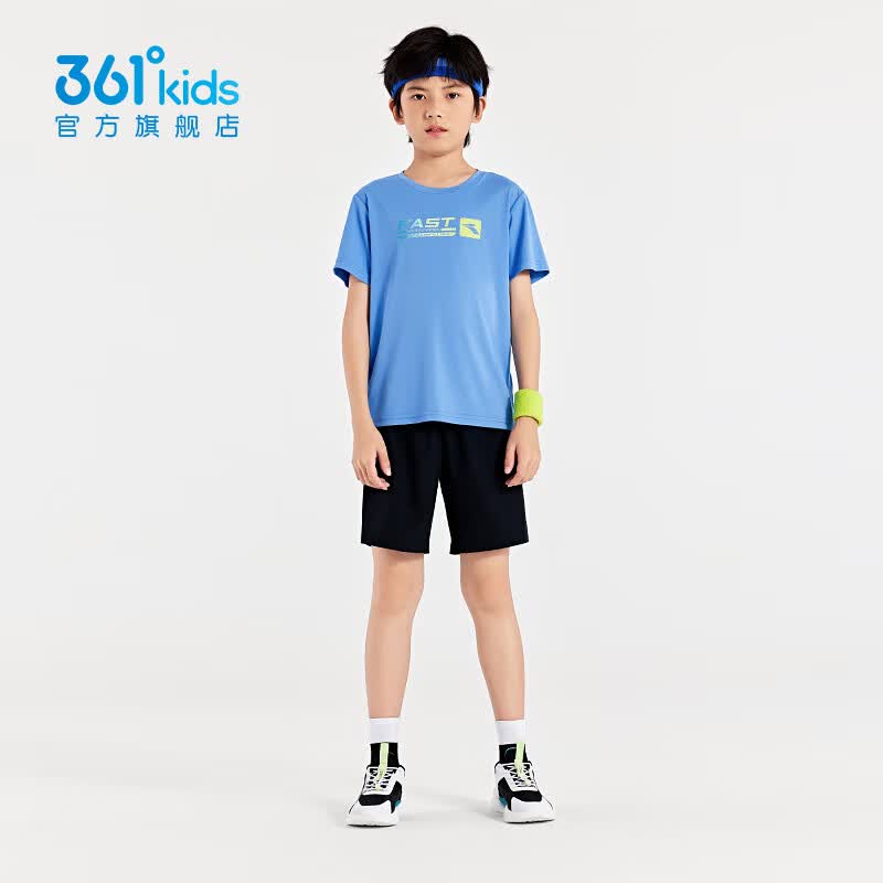 361°童装男女童针梭套装2026年夏季新款通码套装 马瑞蓝/经典黑 160