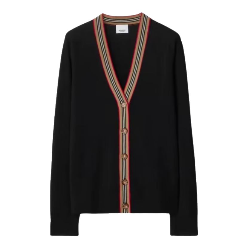BURBERRY巴宝莉女士黑色羊毛V领单排扣针织衫80843251 M