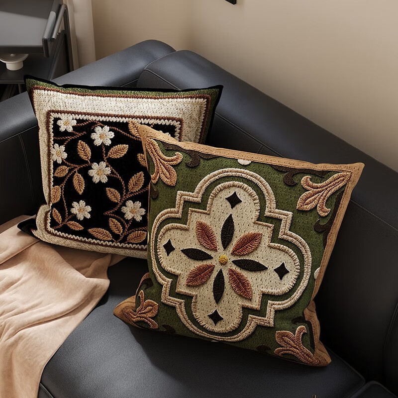 AILUKI日本沙发靠枕复古家用抱枕床头床上靠枕靠垫飘窗靠背含芯可拆洗 古韵花卉【亲肤柔软_双面印花】 45cm*45cm 含枕芯