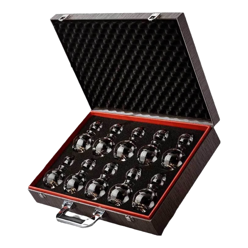 摩森高端水晶葫蘆金邊白酒杯套裝酒具分酒器一口杯酒盅飯酒店商用送禮 福祿長久葫蘆10壺10壺-禮盒裝