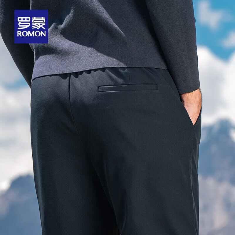 罗蒙【鹅绒】加绒羽绒裤男冬季新款中青年松紧腰宽松直筒加厚保暖裤男 黑色 XL 180【建议135-155斤】