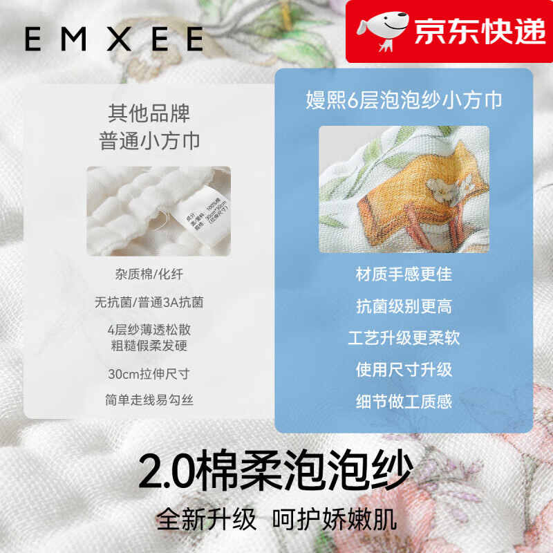 嫚熙（EMXEE）婴儿小方巾儿童毛巾纯棉纱布口水巾宝宝洗脸巾新生儿超软手帕 「7A」全新升级_高定礼盒_【点图放大查看】