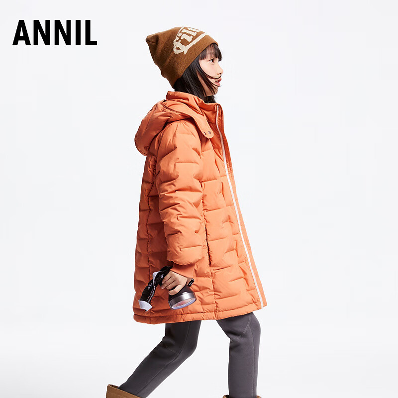 安奈儿（Annil）童装男女童中长款羽绒服2024冬新款 橡树棕 160