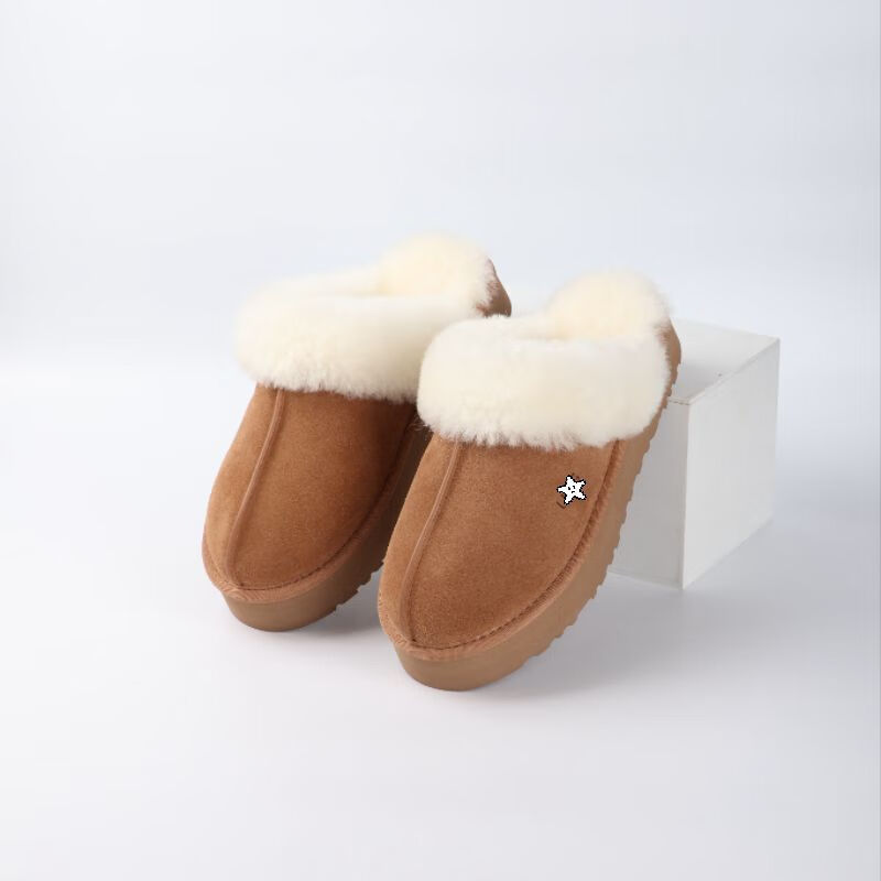 UGG EVERSHEEPSKINS雪地靴UGG厚底星拖包头拖鞋冬季羊皮毛一体棉拖顶版一比一 1:1厚底星拖栗色-带标 脚胖拍大一码 40