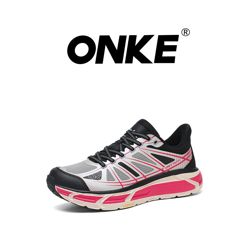 ONKE跑步鞋女春季新款轻便透气防滑减震男女鞋厚底增高耐磨运动跑步鞋 勃垦第红 38