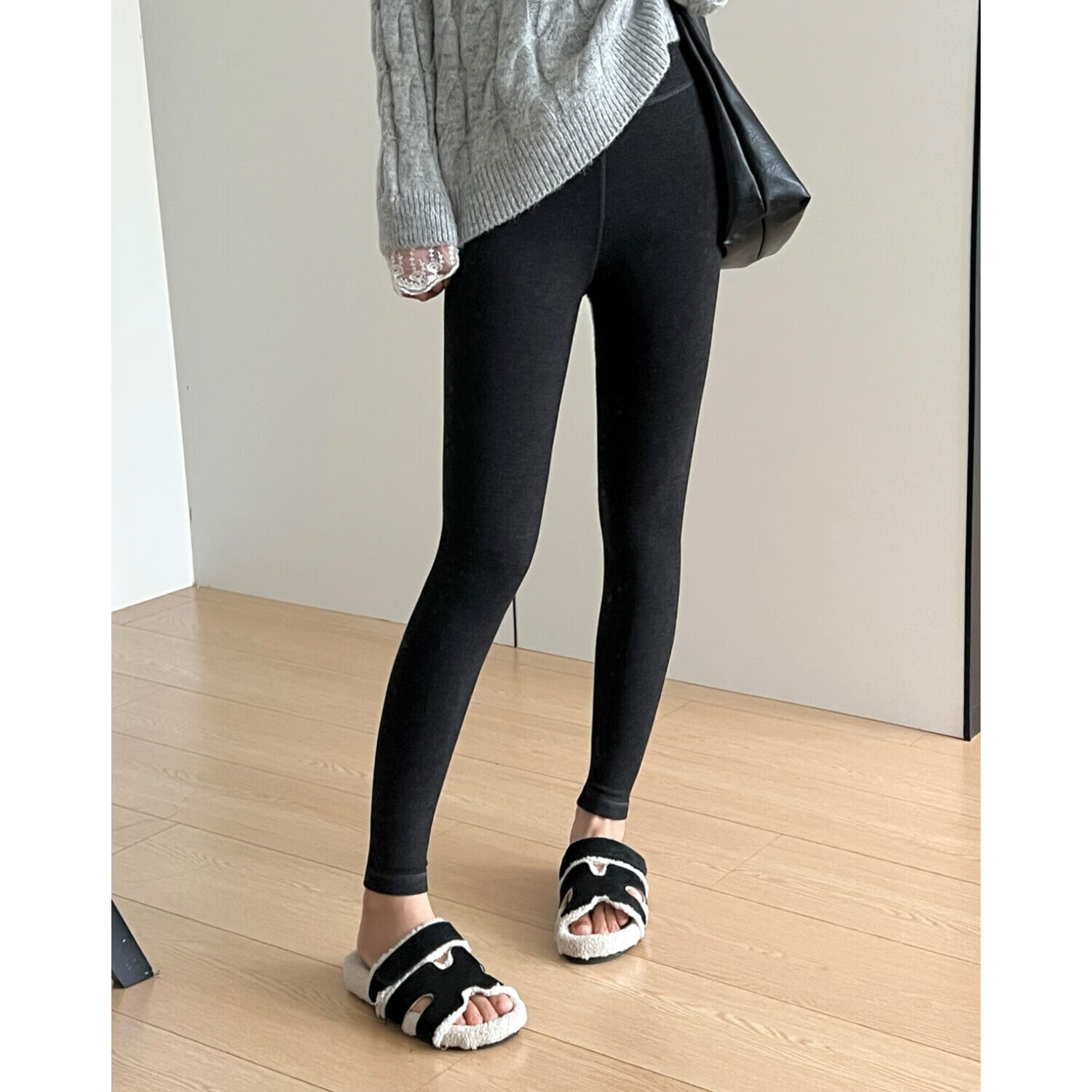 ZOPL【达人推荐】秋冬row羊毛打底裤女可外穿加绒不掉裆高腰收腹C133 深花灰色 S 85-100斤