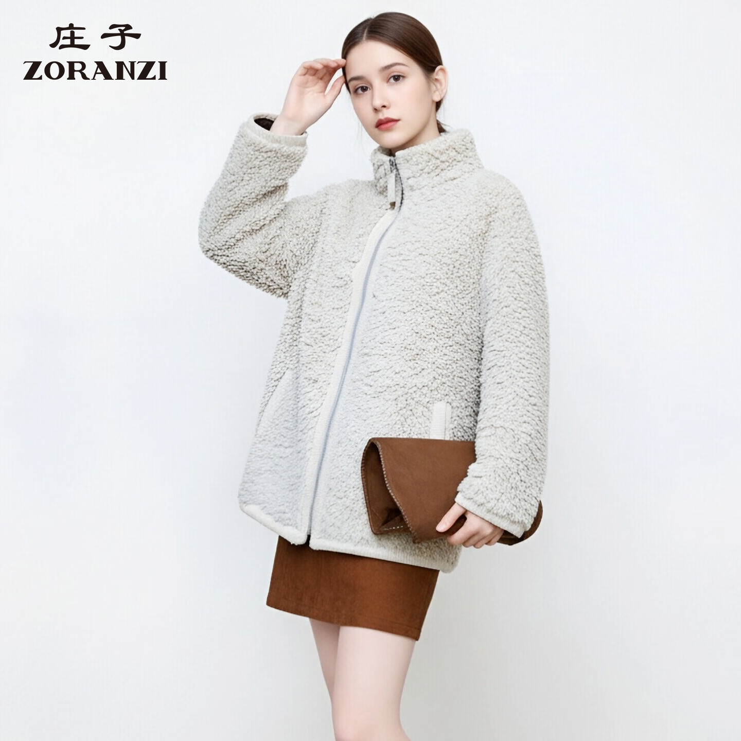 ZORANZI庄子女装冬季绵羊毛保暖外套女时尚立领大衣WPU3261Y 浅咖-WPU3261Y M 160/84A