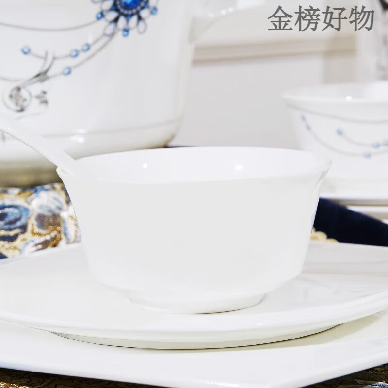 红牡丹【甄选直发】骨瓷餐具套装中式纯白碗碟套装家用吃饭陶瓷单个碗具 纯白6英寸富贵碗