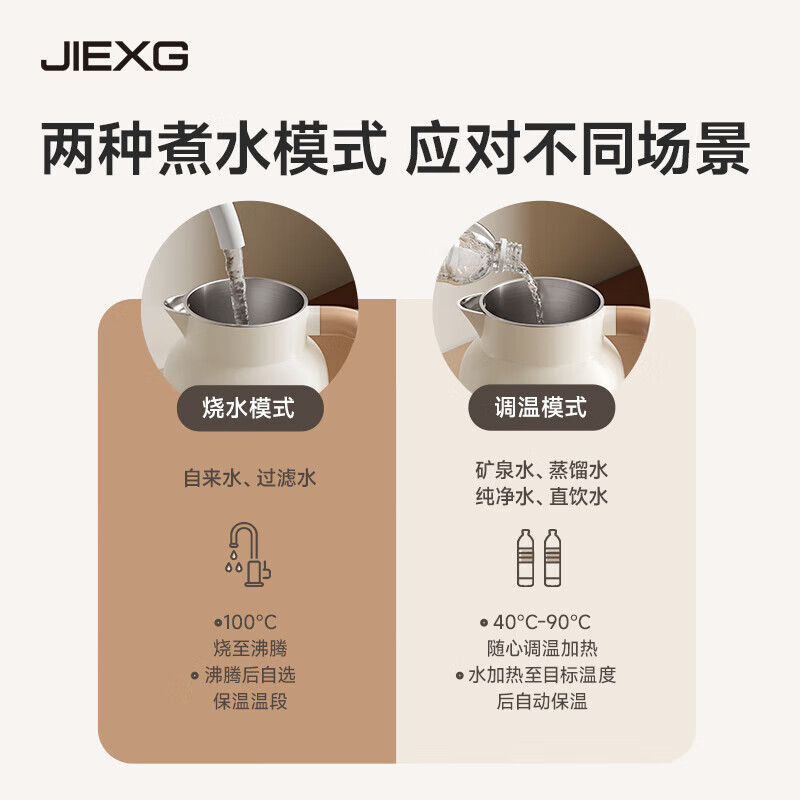 JIEXG电热水壶 烧水壶 智能烧水不锈钢电热壶电水壶开水壶全自动恒温保温一体无缝内胆 1.2L 【六档恒温保温】升级316无缝内胆