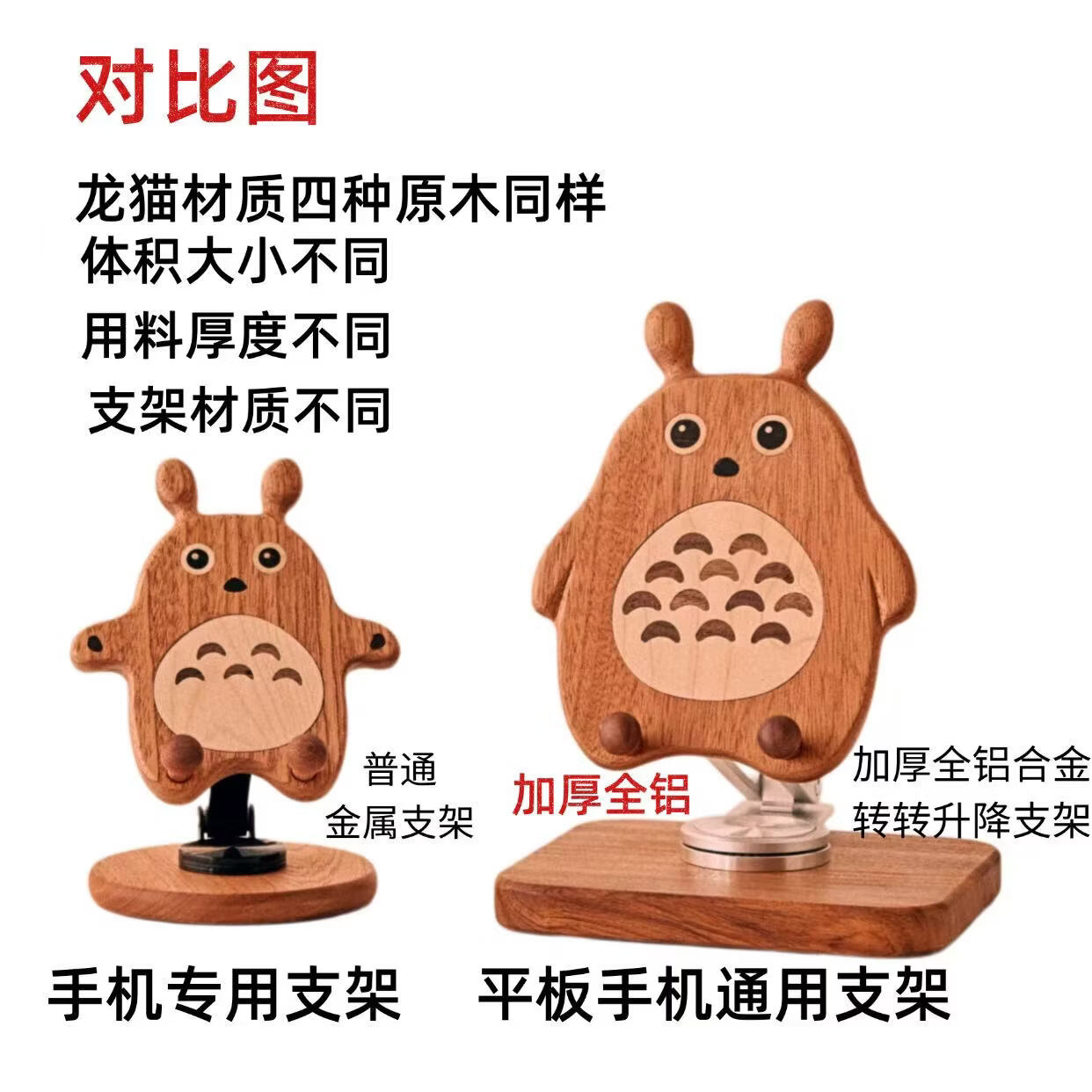 龙猫平板手机支架桌面新款高端可爱360旋转升降懒人床头平板支架 原木龙猫平板手机通用支架（风扇