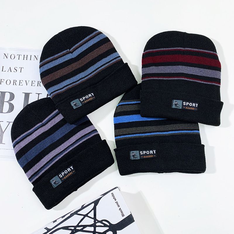 |帽子男士冬季防寒针织加绒加厚保暖毛线帽男款棉帽秋冬天防风冷 条纹款混色【1件装】 均码