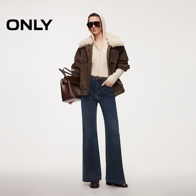 ONLY2026春季新款复古磨白水洗高腰喇叭裤牛仔裤女|126132138 J0B蓝灰牛仔 S S裤长减短