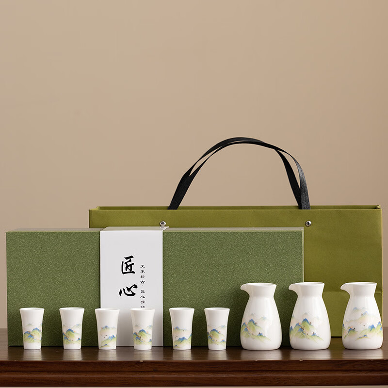 胖东来同款陶瓷酒具白酒杯套装分酒器中式礼盒古风家用白酒分酒壶 3壶6杯(万里山河)