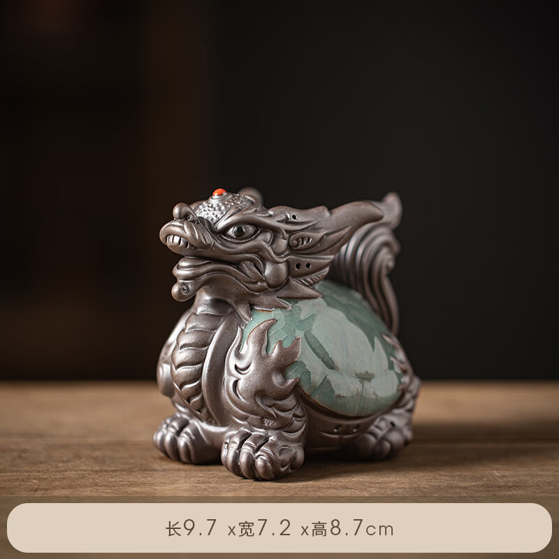 意牌创意龙龟一体茶漏过滤紫砂茶桌功夫茶具配件哥窑开片可养茶宠摆件 哥窑龙龟