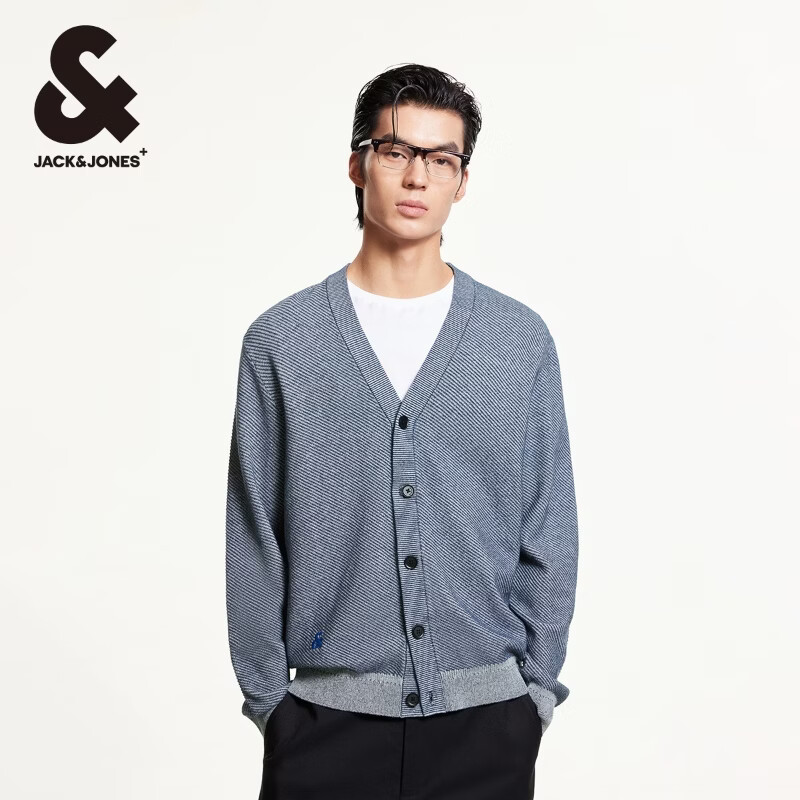 杰克·琼斯（JACK&JONES）男装潮酷高街时尚字母刺绣圆领套头休闲针织衫上衣男款225124011 225124008G39牛仔蓝花灰 常规 L