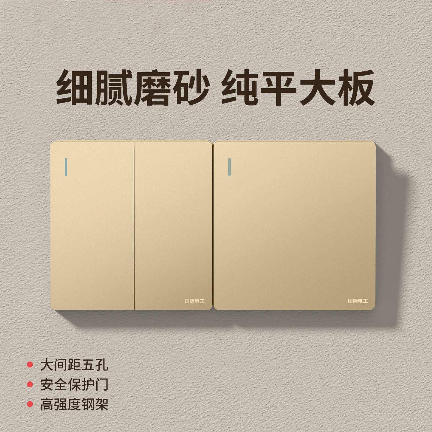 国际电工(FDD)86型开关插座面板暗装五孔USB家用墙壁一开双控香槟色电源插座 五孔USB 1.5A