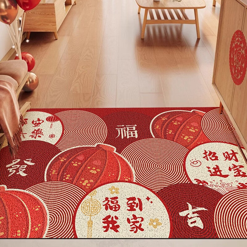 山头林村红色喜庆地垫防滑吸水除尘垫子家用入户门地垫脚垫可裁剪门外地毯 祝愿-进宅大吉 1m*1cm 1件数 60*90CM【刮沙除尘】