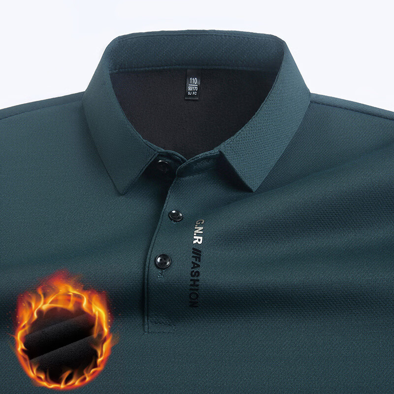 WAMLBN秋冬季男士长袖加绒中年翻领打底polo衫爸爸装 卡其 L 170/【建议115-130斤】