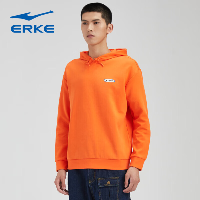 鸿星尔克（ERKE）卫衣男秋冬新款加厚保暖圆领简约运动风女跑步套头连帽外套 罂粟黄 9089 XL