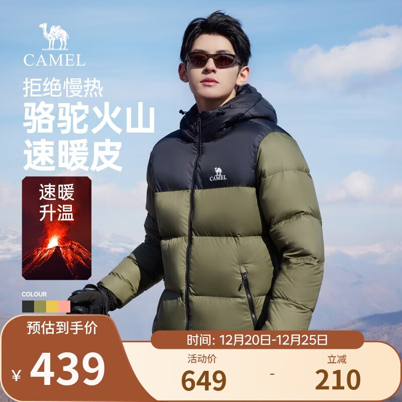 骆驼火山羽绒服1.0男士鸭绒加厚防寒面包服潮款冬季外套M13CR07089H