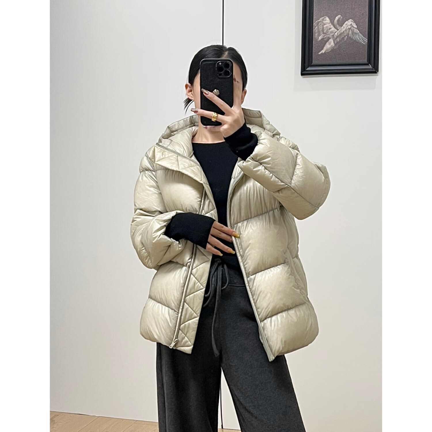 ZOPL【达人推荐】2025年冬lu同款连帽泡芙羽绒服女短款90白鹅绒W001 星蓝色 M (6) 充绒量117g