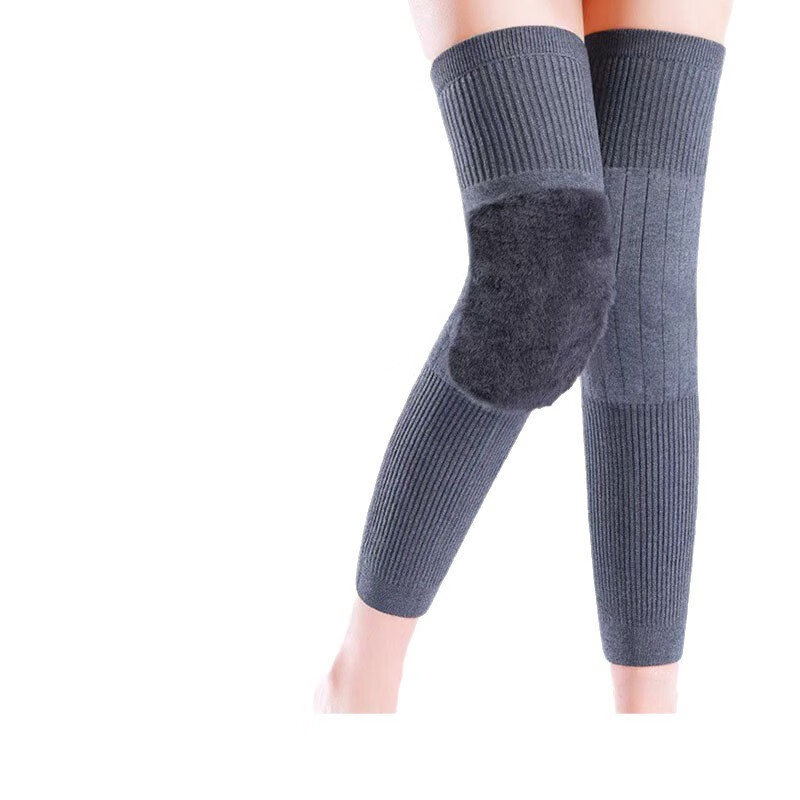 恬舒秋冬护膝盖关节保暖老人加长加厚加绒防寒护腿护膝长袖套 护膝套【灰色加长50CM一双】