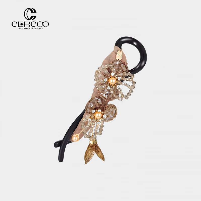奢蔻（Cercoo）Mo&Cercoo丁香水晶夢(mèng)幻系列香蕉夾手串珠垂直夾馬尾發(fā)夾八字夾扭 香檳色
