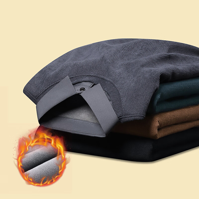 锐图森秋冬季加绒假两件男士翻领长袖t恤中青年商务男装纯色圆领体恤衫 哈青（加绒） XL  /115（建议135-150斤）