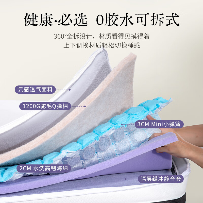 爱德华15%补贴家用独立弹簧床垫可拆卷包驼绒记忆棉双人护脊席梦思 A款：柔软承托 精准支撑 可调节睡感=22cm厚 1.2*1.9米（可拆洗-超舒适）