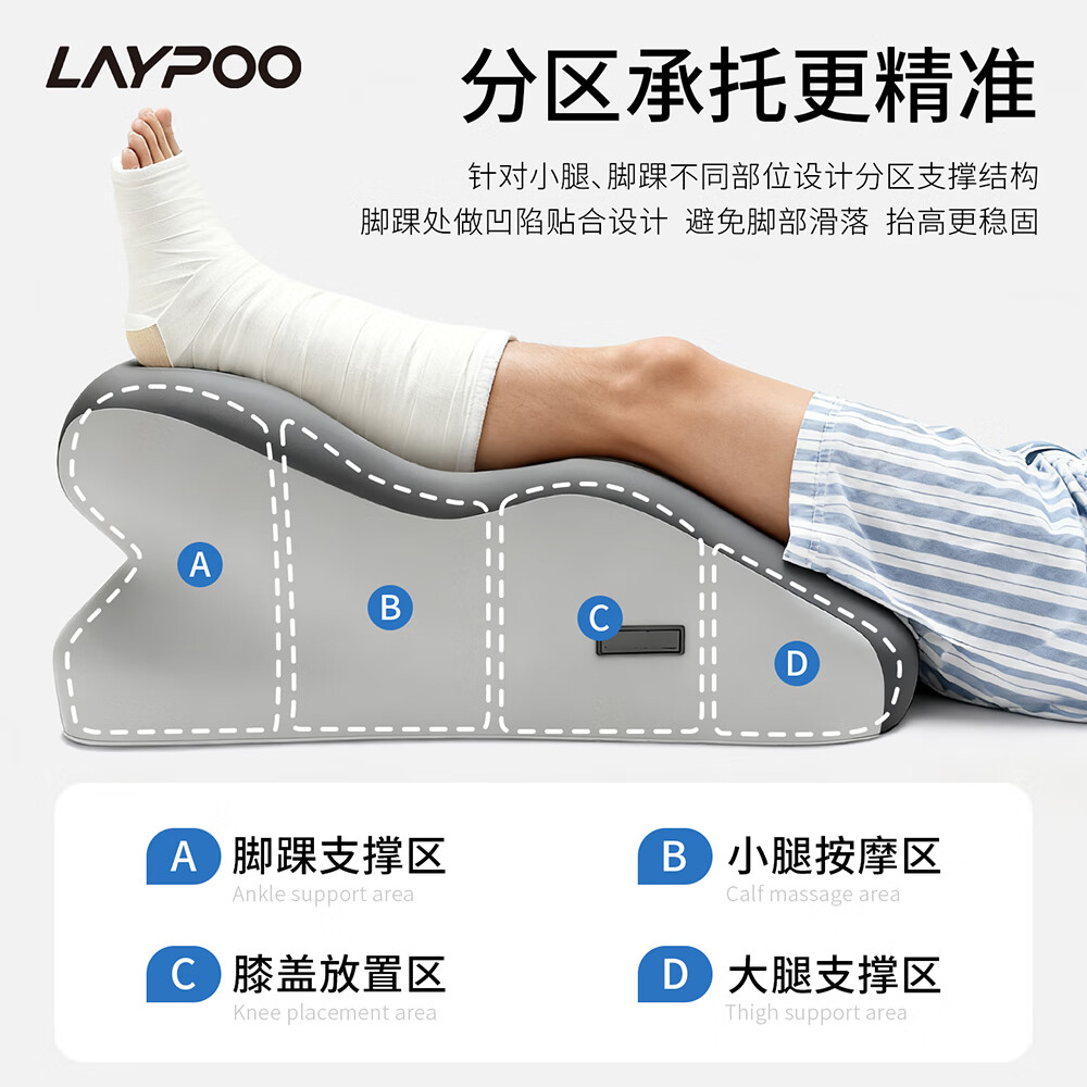 雷博（LAYPOO）旅行垫腿枕便携骨折卧床神器下肢抬高垫腿部术后床上睡觉脚踝消肿 双灰拼色【促进血液回流·舒缓静脉曲张】 无规格