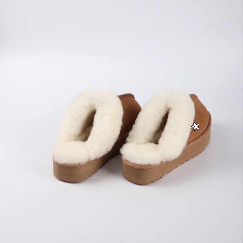 UGG EVERSHEEPSKINS雪地靴UGG厚底星拖包头拖鞋冬季羊皮毛一体棉拖顶版一比一 1:1厚底星拖栗色-带标 脚胖拍大一码 40