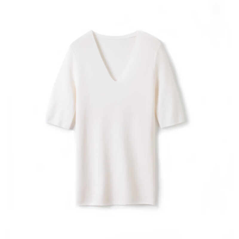 【京东直采】17.5微米扬子精纺羊毛四平V领中袖羊毛衫26夏新款女 白色 XL 体重【120-140斤】