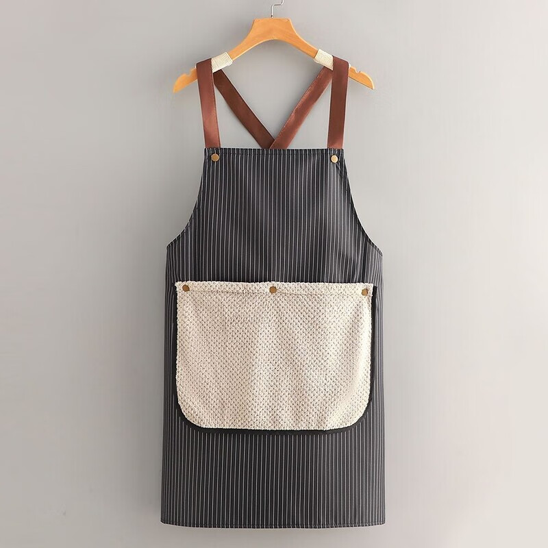 简漾新款餐饮可擦防水围裙家用厨房防污围腰防油透气做饭工作服毛巾 黑色桃皮绒擦手巾围裙