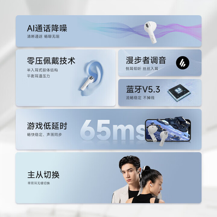 漫步者(EDIFIER)花再Zero Buds真无线蓝牙耳机零感佩戴半入耳式通话降噪适用于华为苹果Pro小米红米荣耀花在 荼白