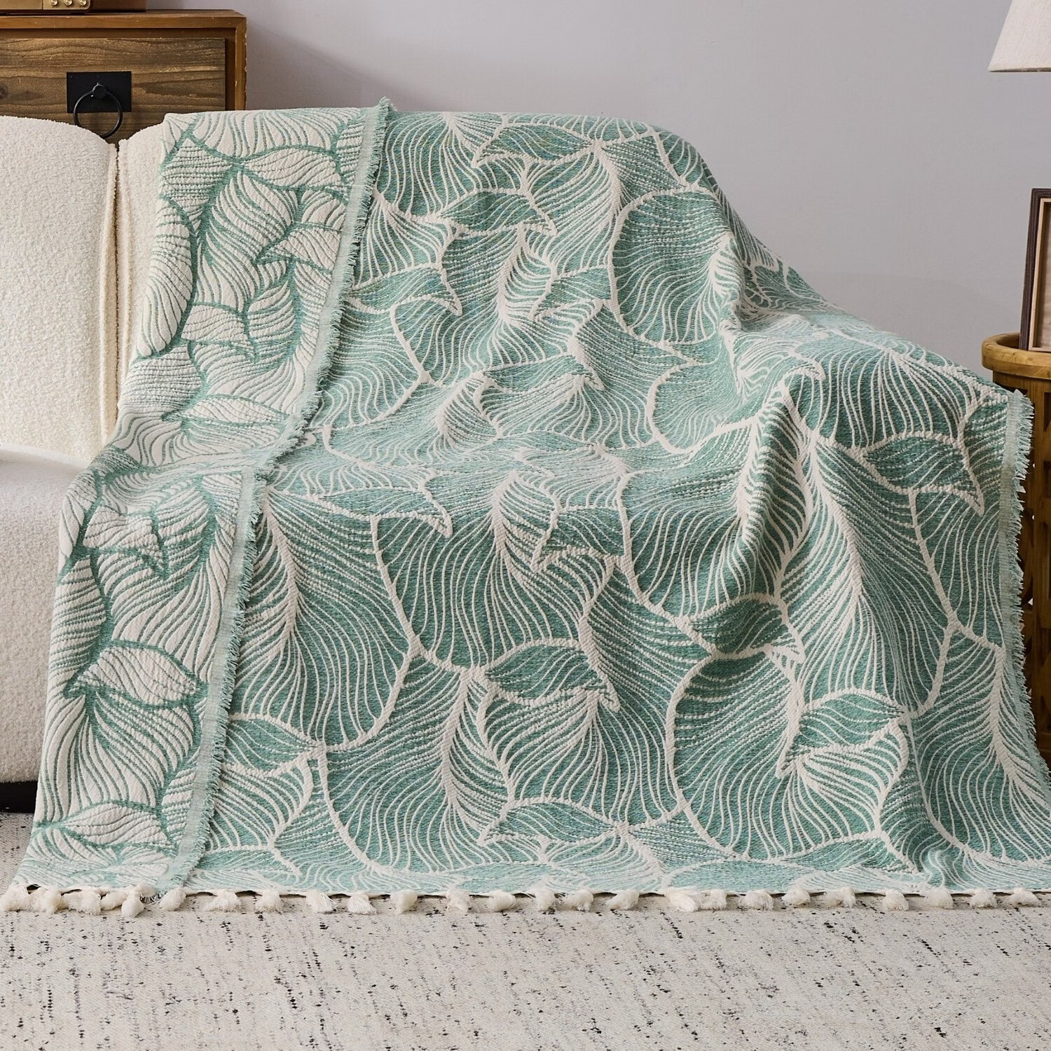 VTX外贸欧美午睡毯休闲毯车载沙发毯全盖毯流苏毯田园小清新保暖披肩 浅绿 127*153CM 京东折扣/优惠券