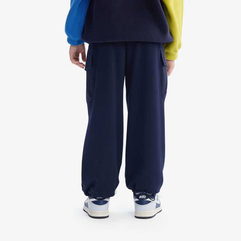 马骑顿（MQD）儿童针织裤冬款男童加绒保暖伞兵裤中大童户外风裤子 藏青 130