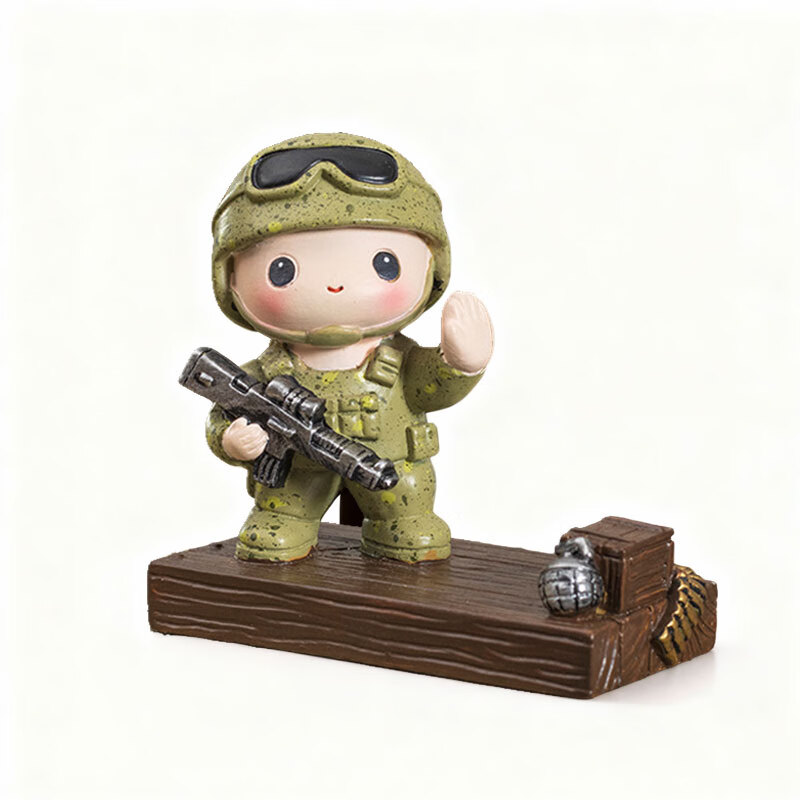 溥畔萌趣特种解放军士小大步兵退伍战友礼物小摆件手机支架工艺品玩意 可爱萌军旅士兵手机支架「守护」