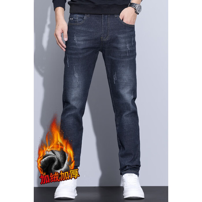 LEE KIDS2025新款水洗牛仔裤秋冬加绒加厚直筒时尚潮流男士休闲裤显高显瘦 蓝黑 28