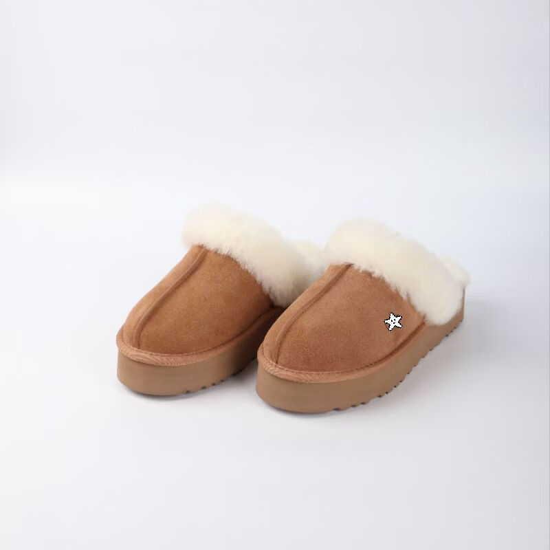 UGG EVERSHEEPSKINS雪地靴UGG厚底星拖包头拖鞋冬季羊皮毛一体棉拖顶版一比一 1:1厚底星拖栗色-带标 脚胖拍大一码 40