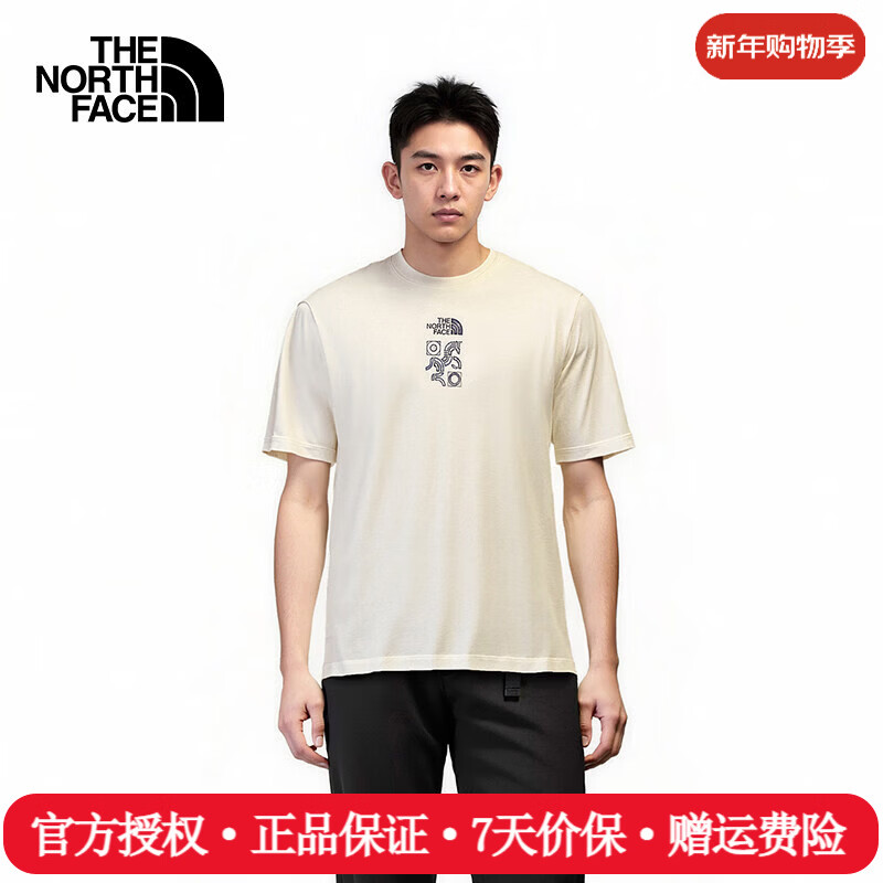 The North Face北面马年短袖T恤男女同款25秋冬新款户外运动休闲宽松透气8DQW QLI/沙丘白 3XL /190/124A(女生建议拍小一码)